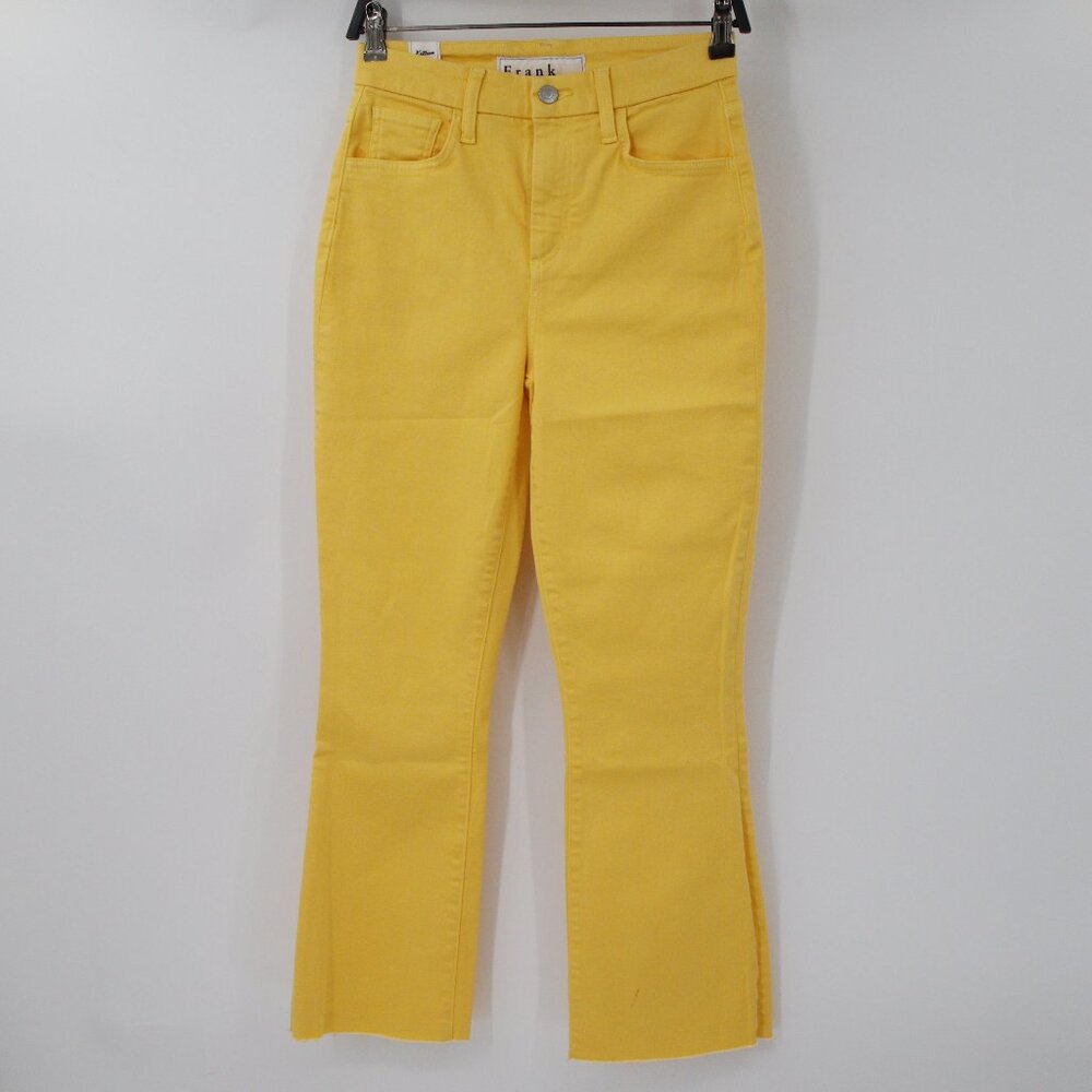 Frank eileen denim pants women's 26 yellow high waist frayed raw‎ hem cropped